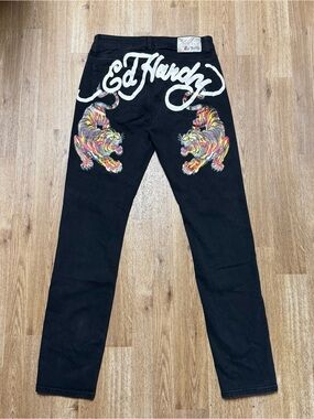 Ed Hardy Crawling Tiger Slim Taper Black Denim Jeans Men’s Size 30 Tattoo Art